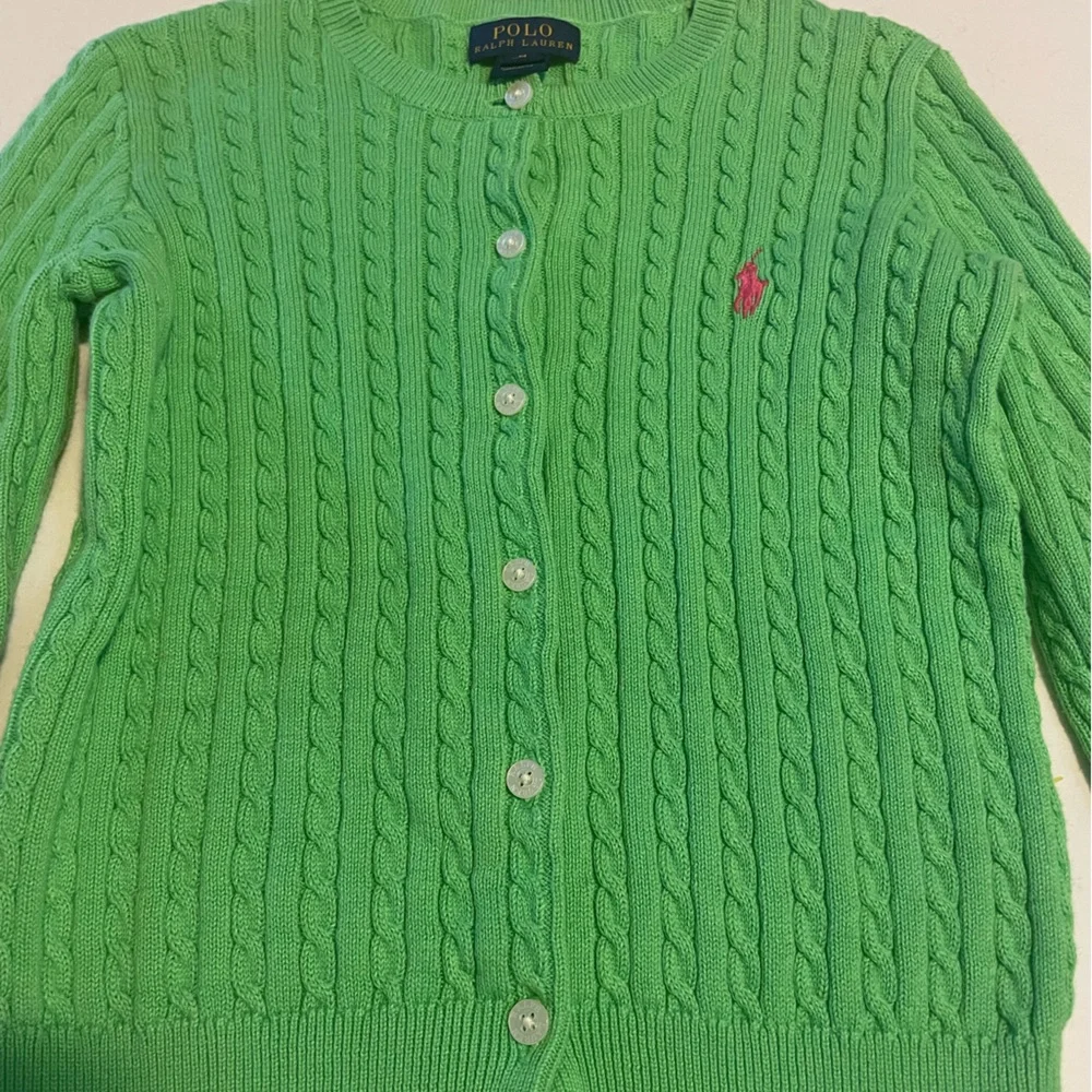 Polo by Ralph Lauren Vibrant Green Cable Knit Cardigan Sz M (8-10) - Picture 4 of 8